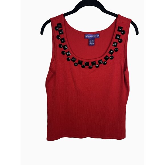 Russell Kemp Tops - Russell Kemp Womens Med Red Sleeveless Pullover Top Black Bead Embellishments